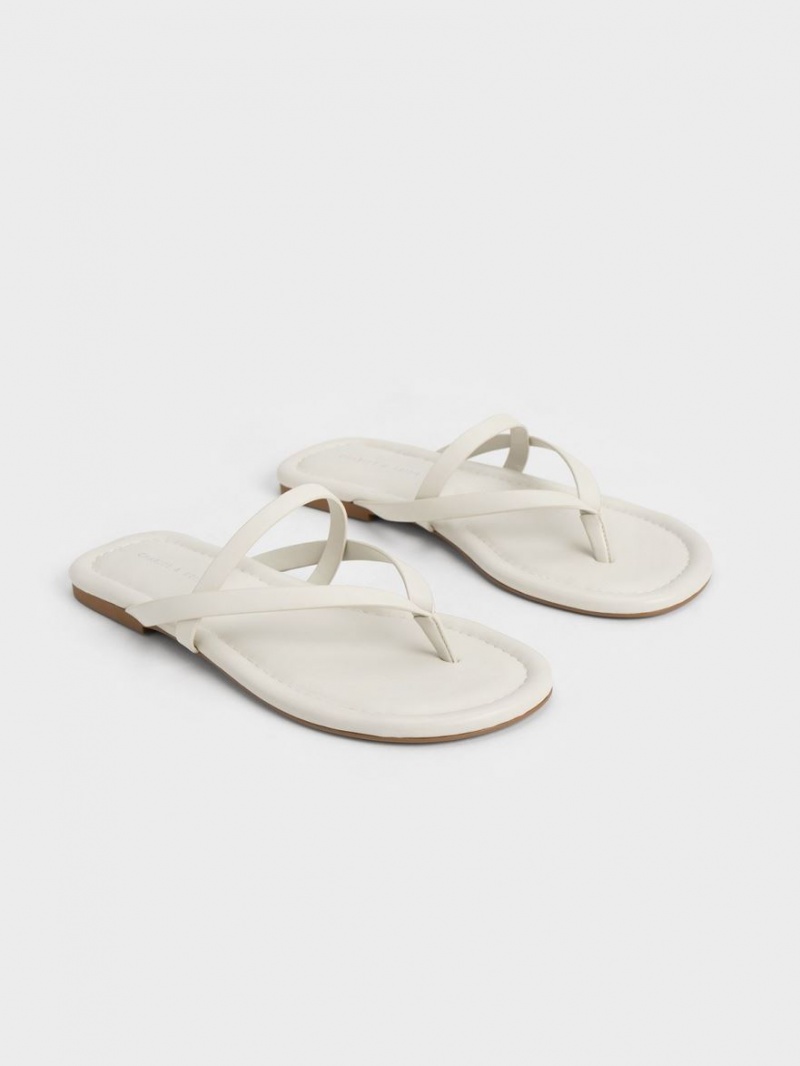 Charles And Keith Strappy Thong Flat Sandals White | PHILIPPINES W689