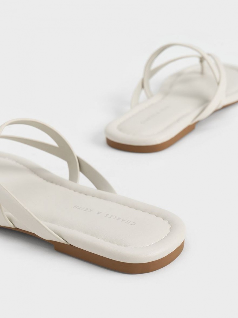 Charles And Keith Strappy Thong Flat Sandals White | PHILIPPINES W689