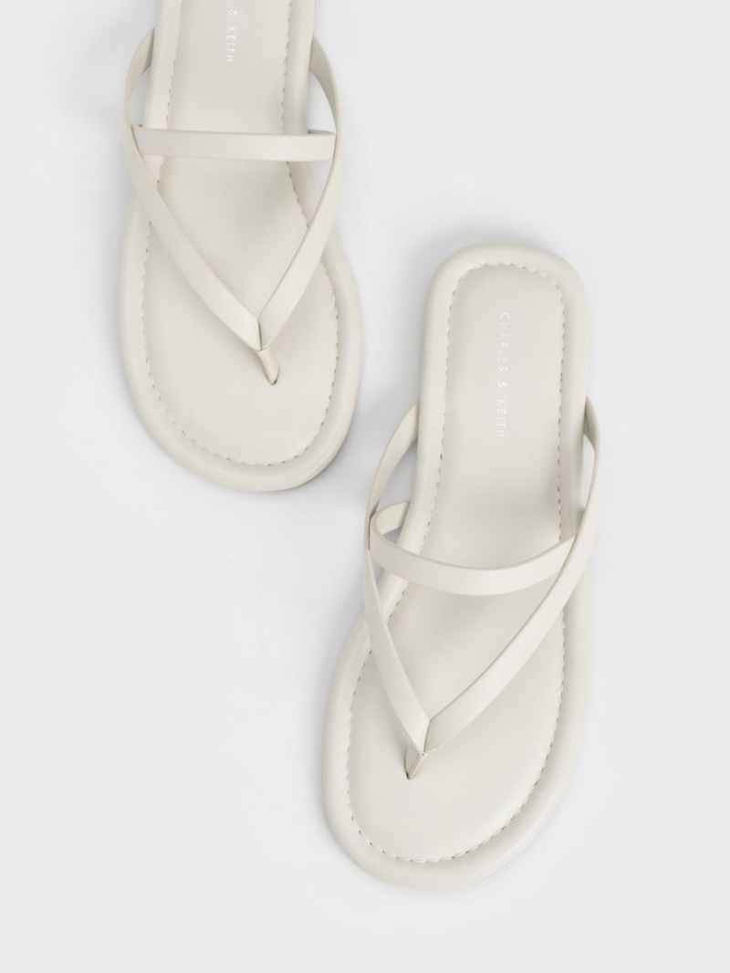 Charles And Keith Strappy Thong Flat Sandals White | PHILIPPINES W689