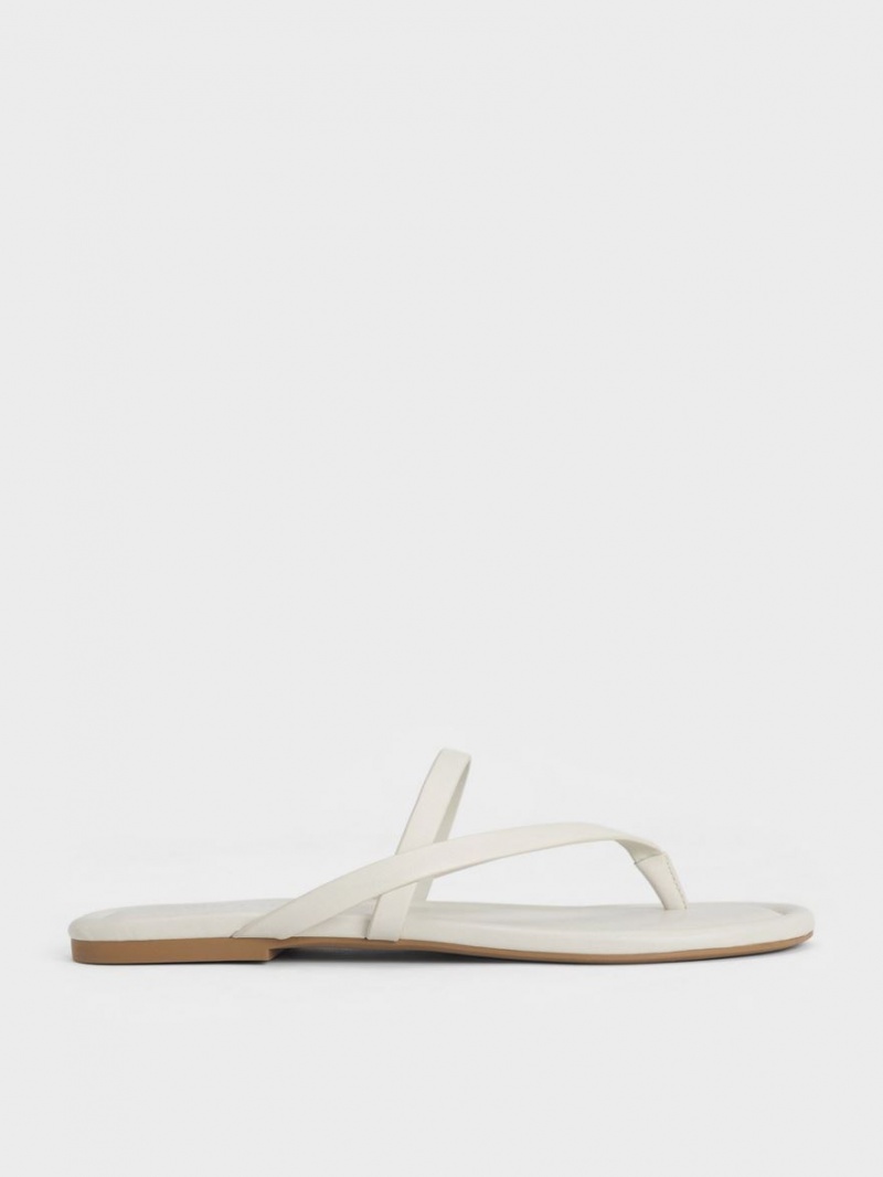 Charles And Keith Strappy Thong Flat Sandals White | PHILIPPINES W689