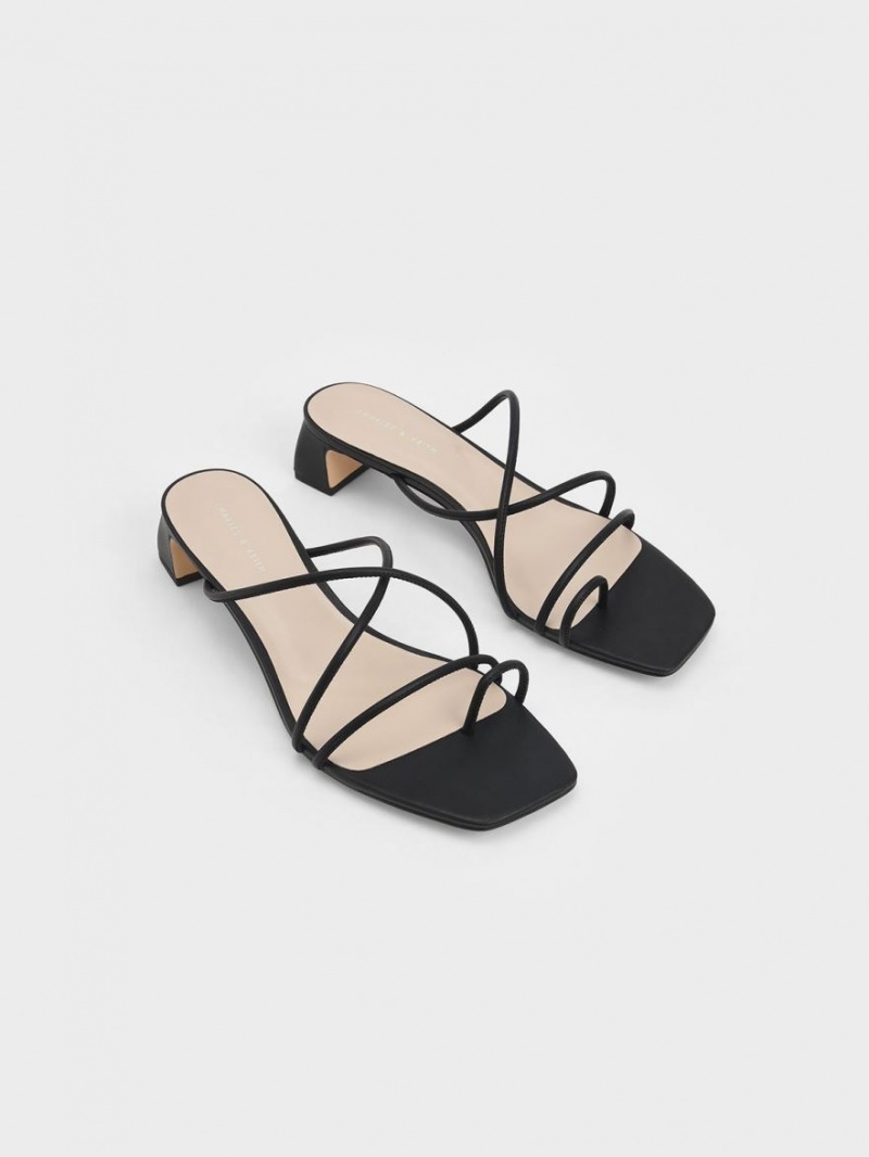 Charles And Keith Strappy Toe Ring Heels Sandals Black | PHILIPPINES F253