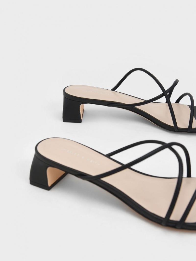 Charles And Keith Strappy Toe Ring Heels Sandals Black | PHILIPPINES F253