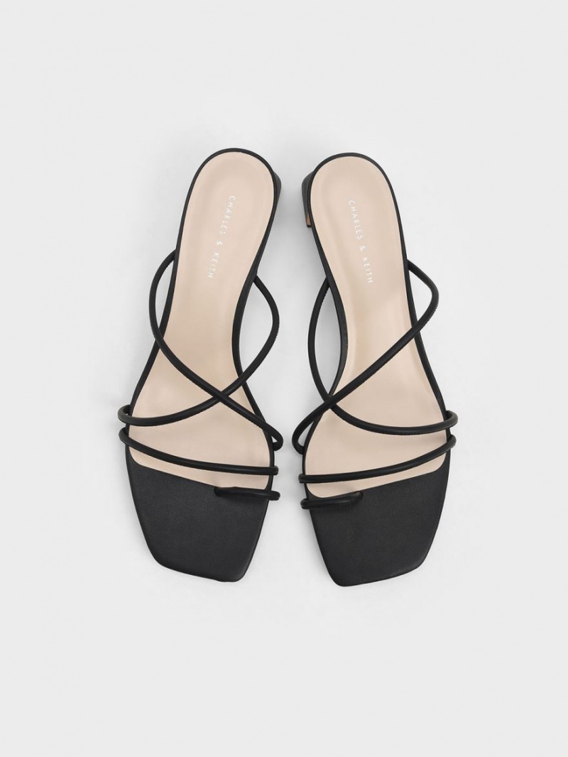 Charles And Keith Strappy Toe Ring Heels Sandals Black | PHILIPPINES F253