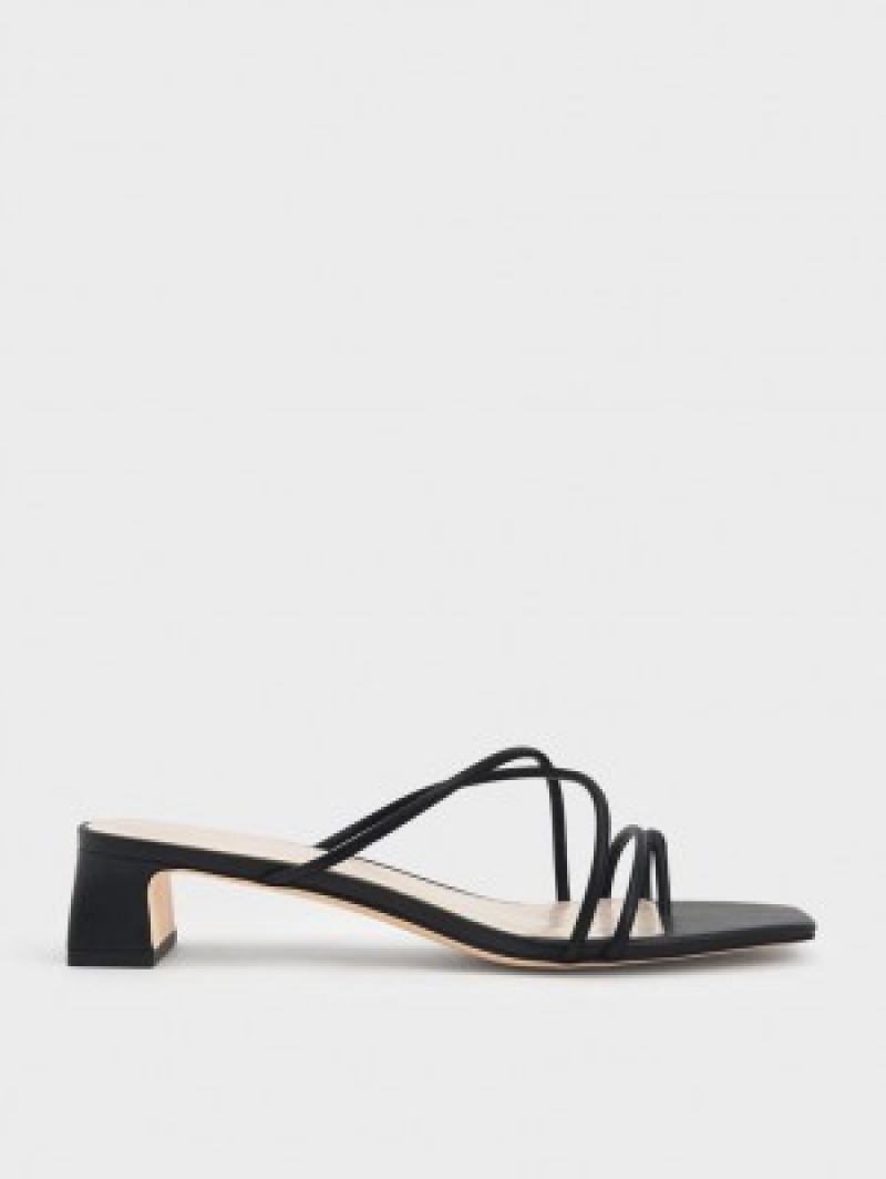 Charles And Keith Strappy Toe Ring Heels Sandals Black | PHILIPPINES F253