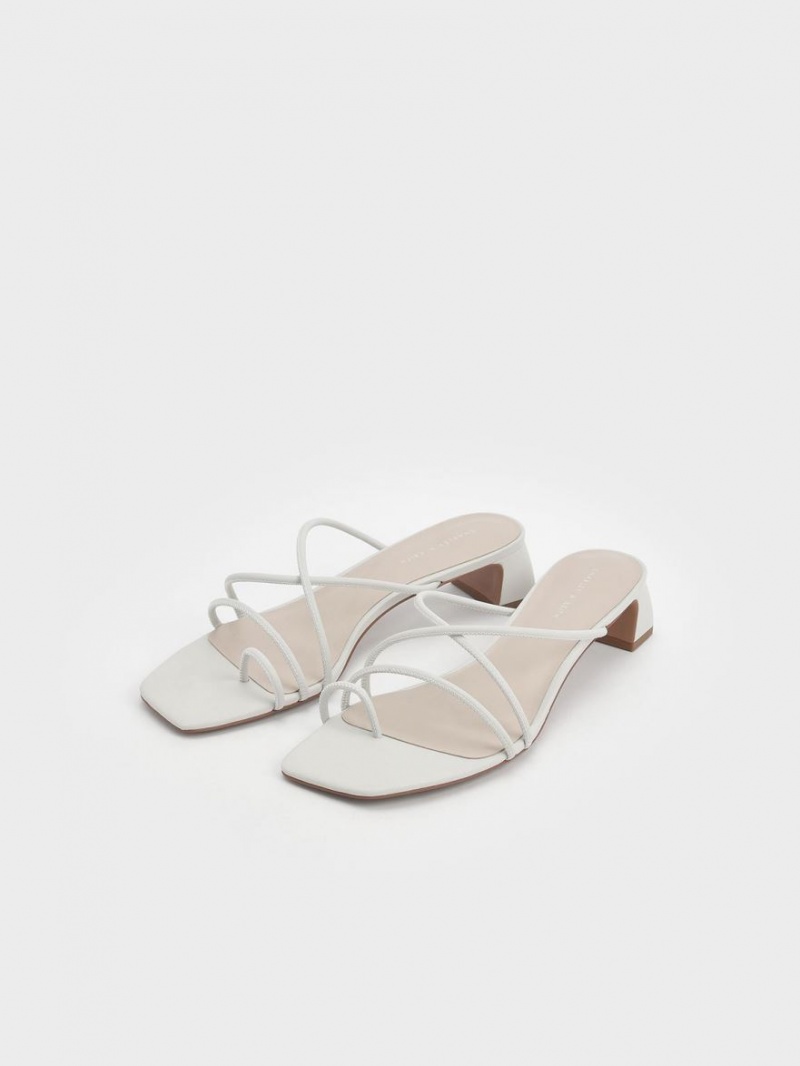 Charles And Keith Strappy Toe Ring Heels Sandals White | PHILIPPINES O607