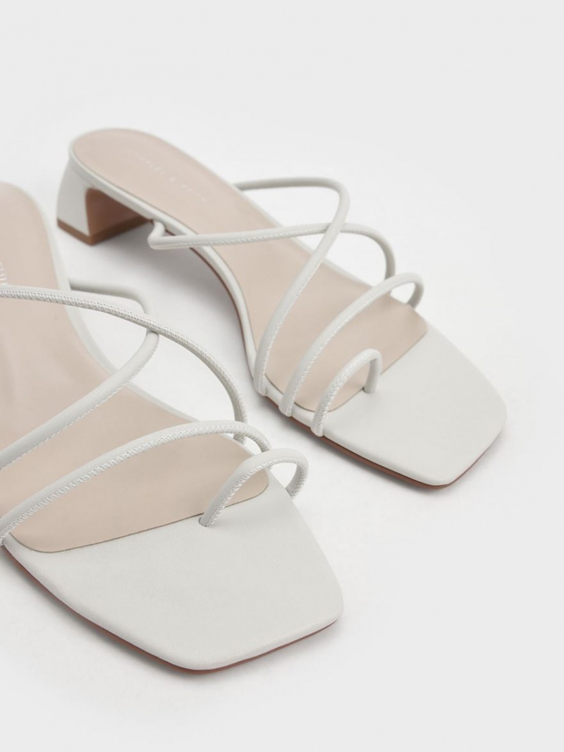 Charles And Keith Strappy Toe Ring Heels Sandals White | PHILIPPINES O607