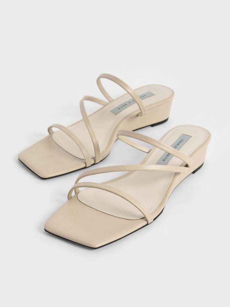 Charles And Keith Strappy Wedge Mules Beige | PHILIPPINES P237