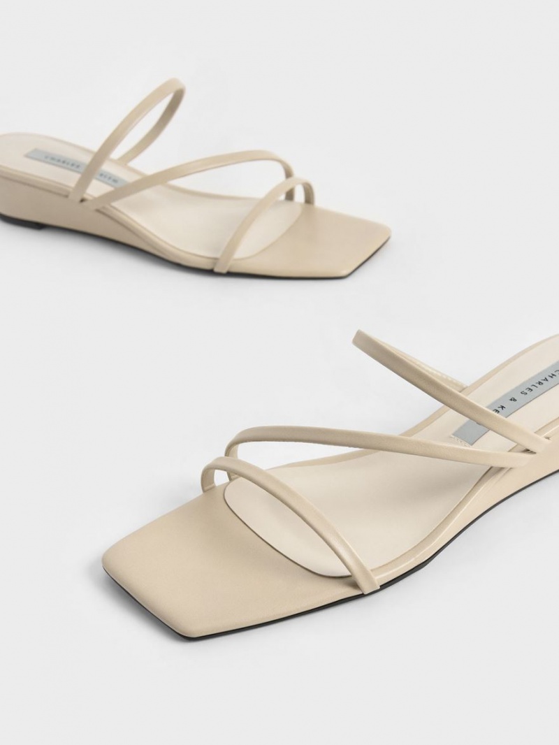 Charles And Keith Strappy Wedge Mules Beige | PHILIPPINES P237