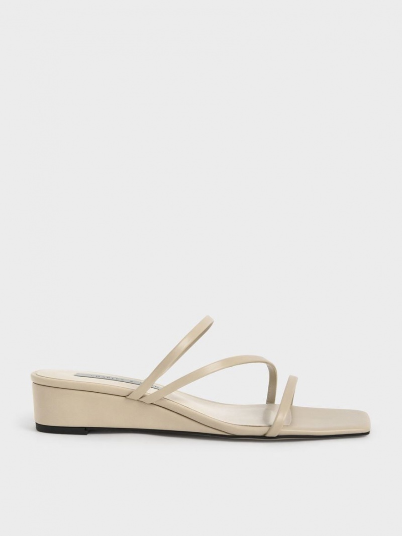 Charles And Keith Strappy Wedge Mules Beige | PHILIPPINES P237