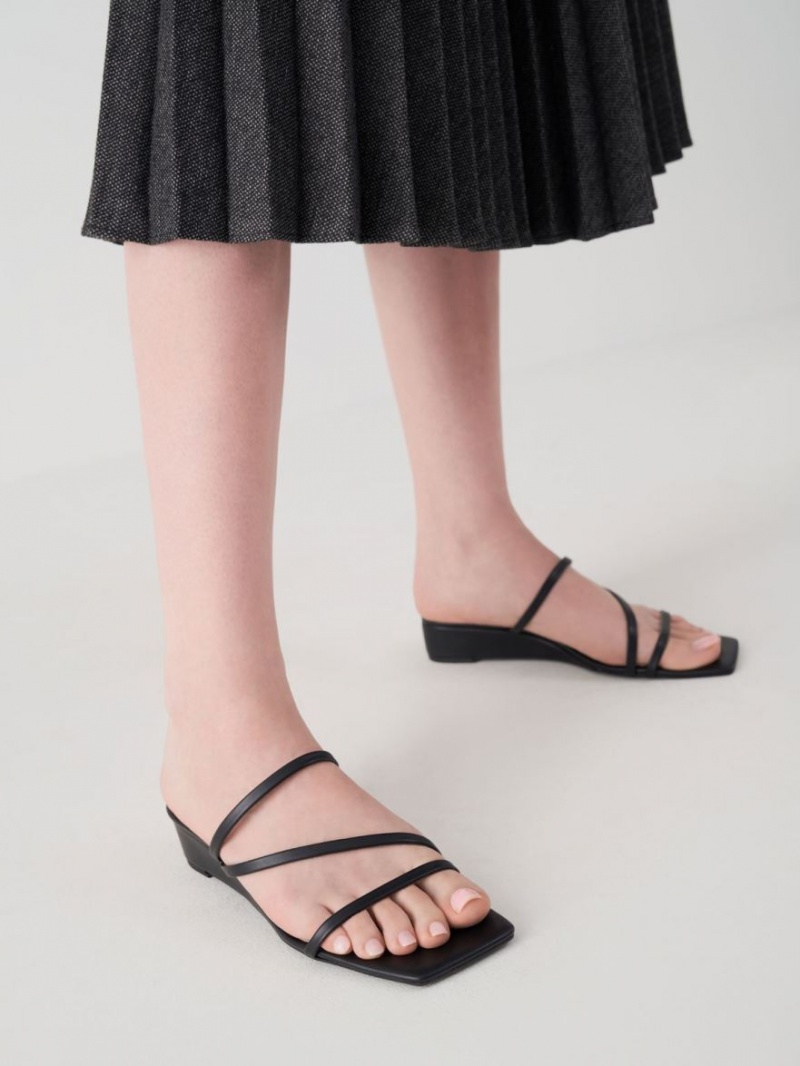 Charles And Keith Strappy Wedge Mules Black | PHILIPPINES L240