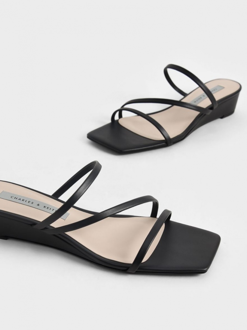 Charles And Keith Strappy Wedge Mules Black | PHILIPPINES L240