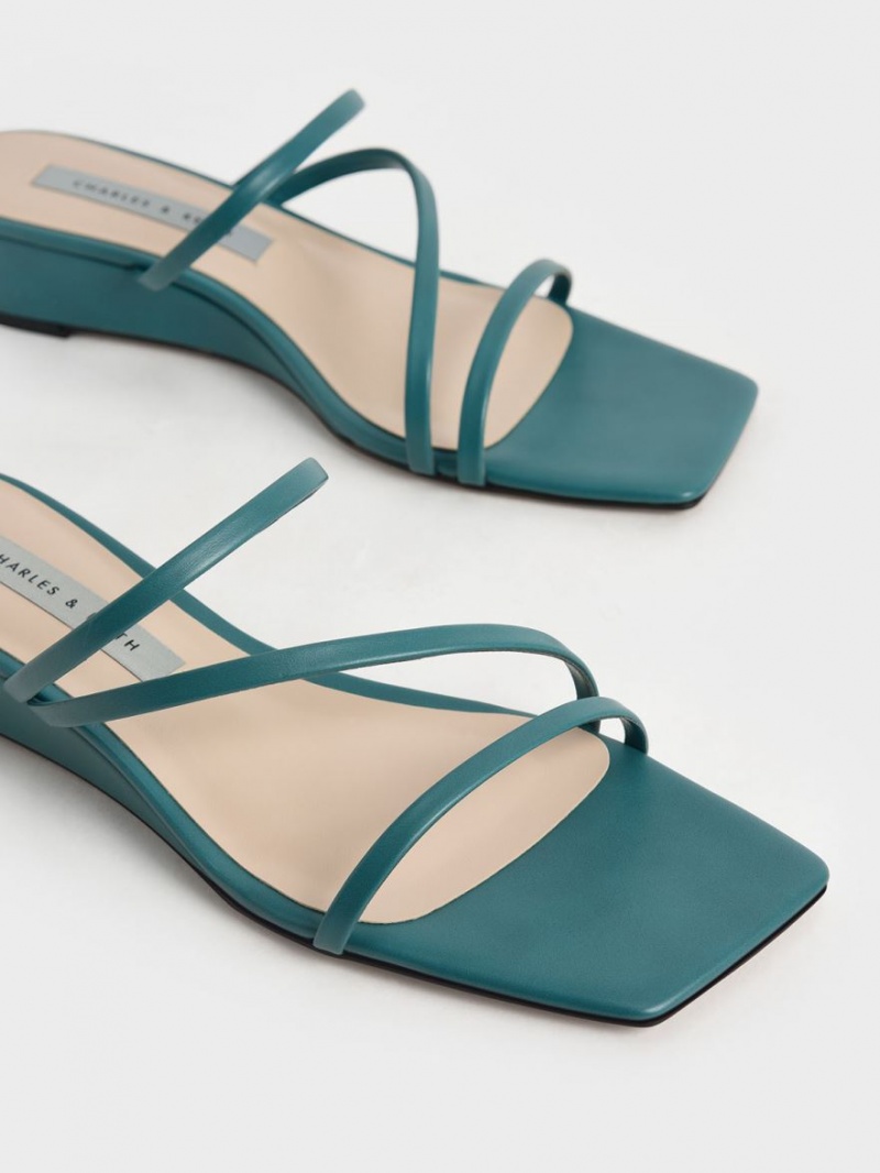 Charles And Keith Strappy Wedge Mules Green | PHILIPPINES K917