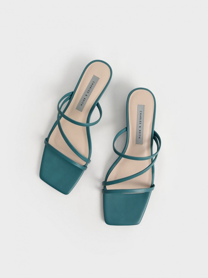 Charles And Keith Strappy Wedge Mules Green | PHILIPPINES K917