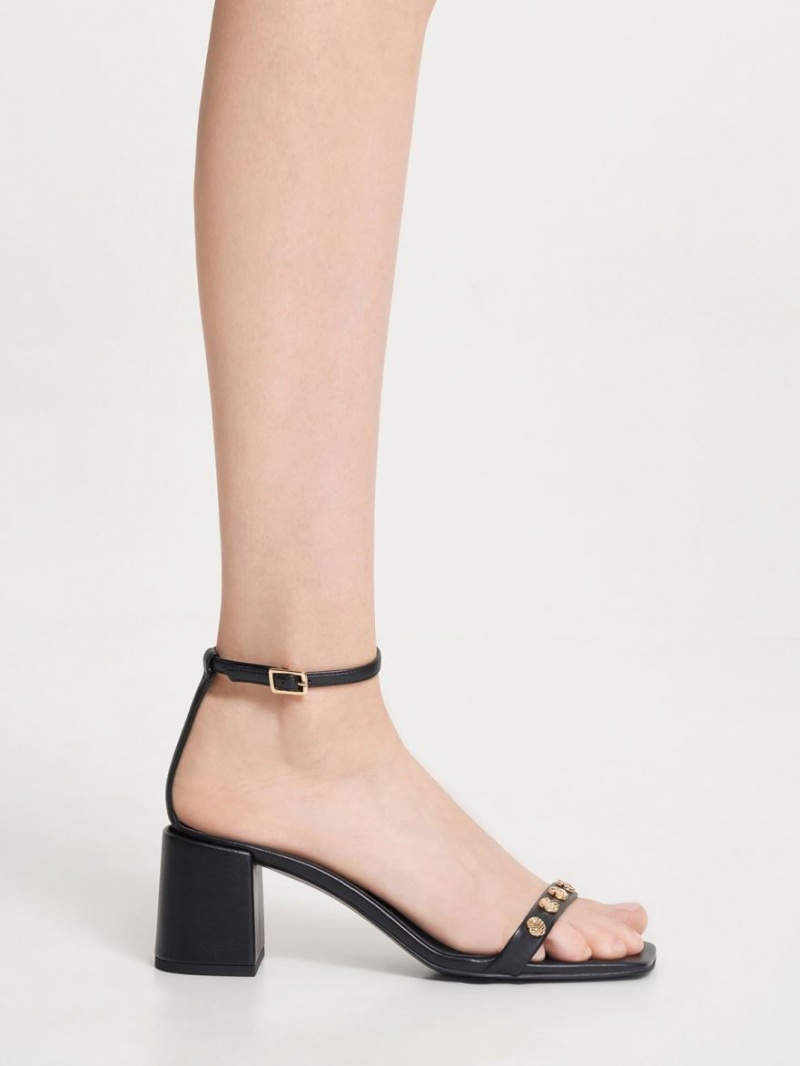 Charles And Keith Studded Ankle-Strap Heels Sandals Black | PHILIPPINES U721