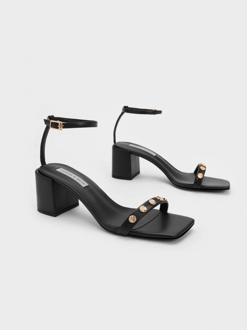 Charles And Keith Studded Ankle-Strap Heels Sandals Black | PHILIPPINES U721