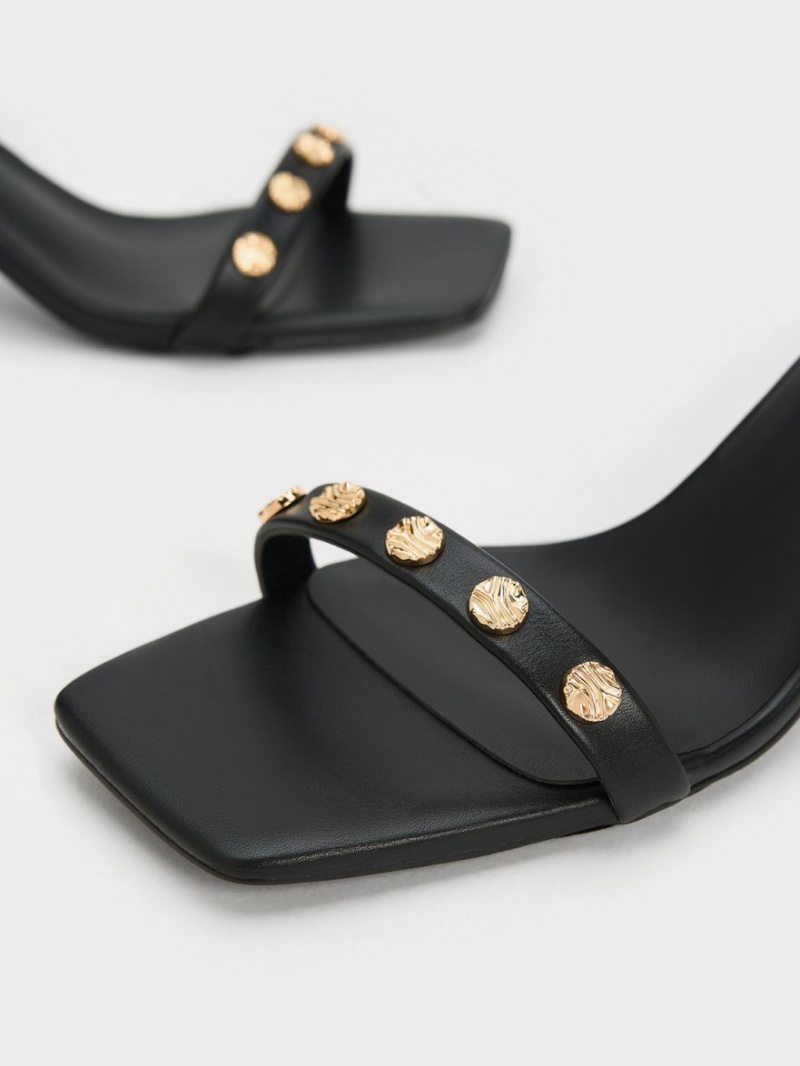 Charles And Keith Studded Ankle-Strap Heels Sandals Black | PHILIPPINES U721