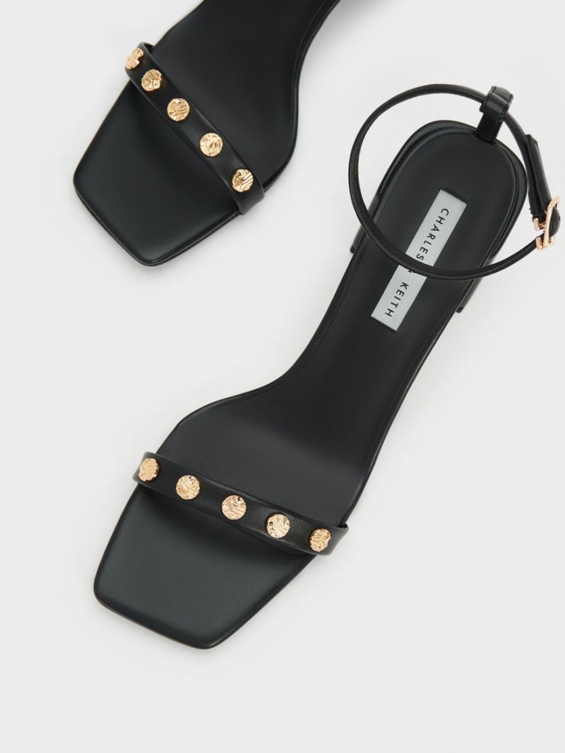 Charles And Keith Studded Ankle-Strap Heels Sandals Black | PHILIPPINES U721