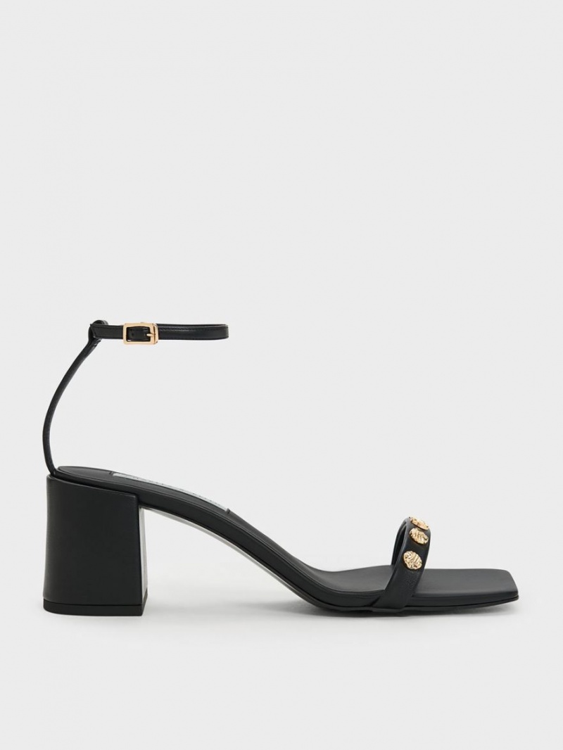 Charles And Keith Studded Ankle-Strap Heels Sandals Black | PHILIPPINES U721