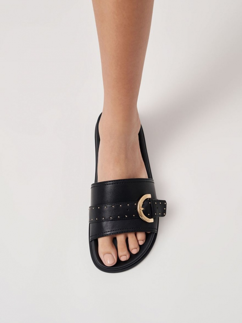 Charles And Keith Studded Buckle Slide Sandals Black | PHILIPPINES H235