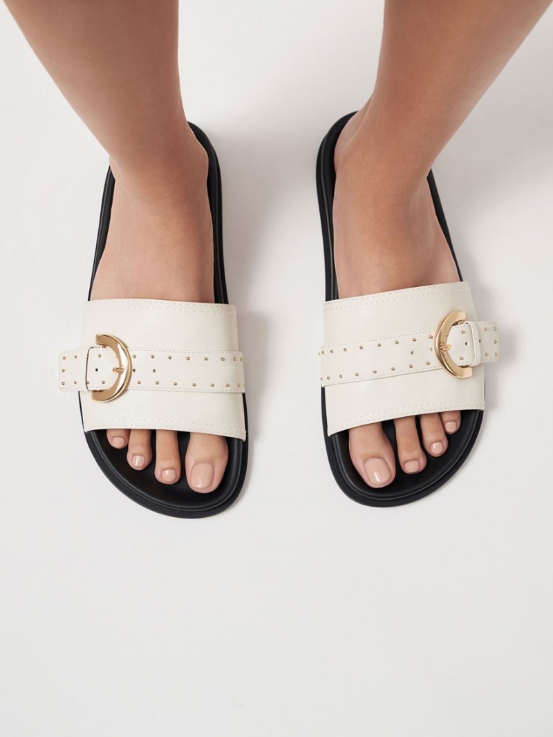 Charles And Keith Studded Buckle Slide Sandals White | PHILIPPINES M057