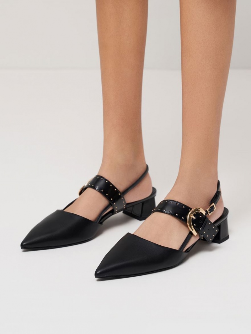 Charles And Keith Studded Buckled Slingback Pumps Black | PHILIPPINES P904