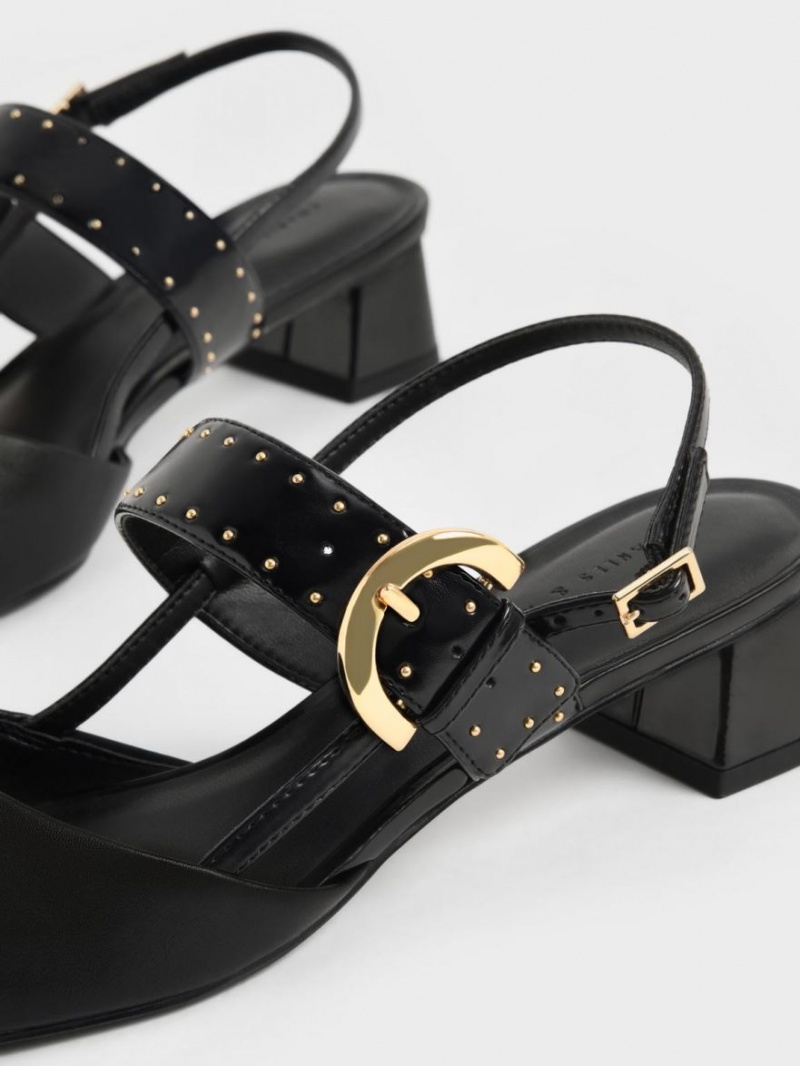 Charles And Keith Studded Buckled Slingback Pumps Black | PHILIPPINES P904