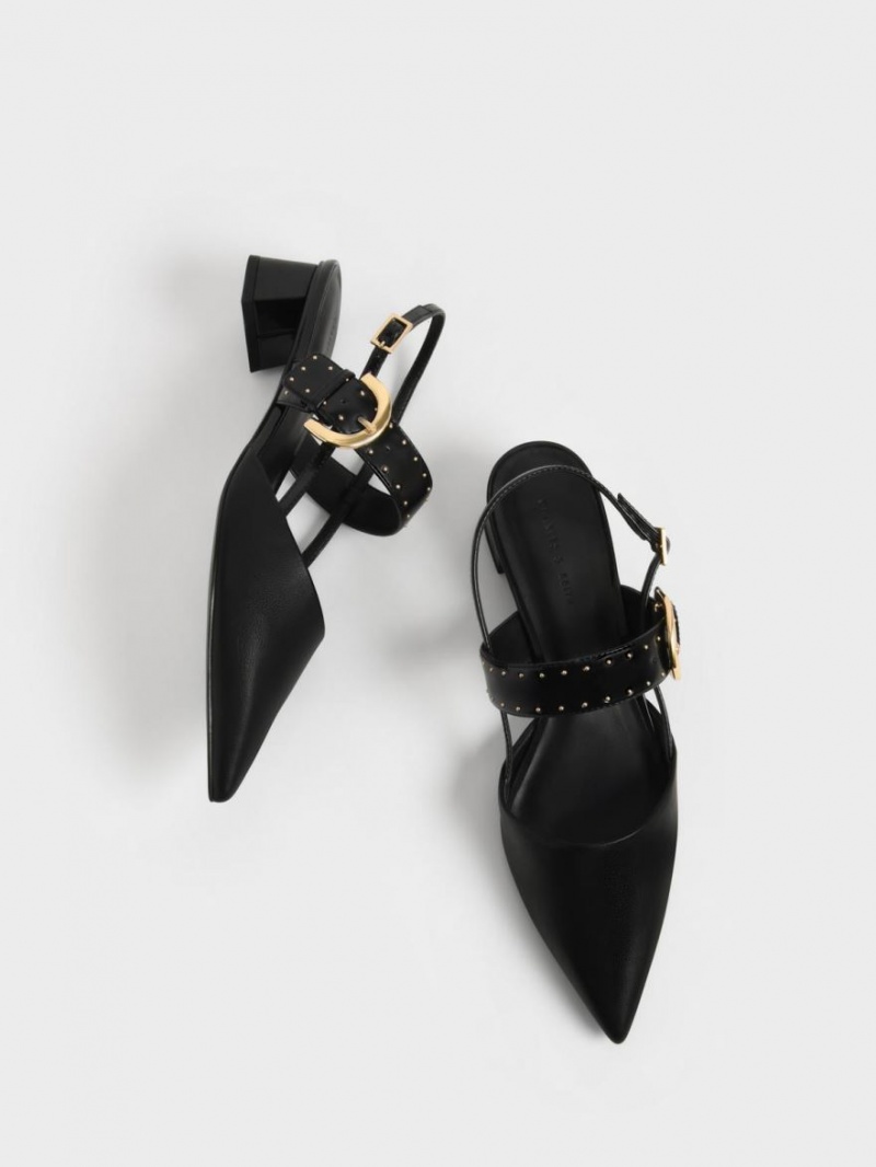 Charles And Keith Studded Buckled Slingback Pumps Black | PHILIPPINES P904