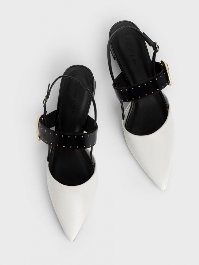 Charles And Keith Studded Buckled Slingback Pumps White | PHILIPPINES L931