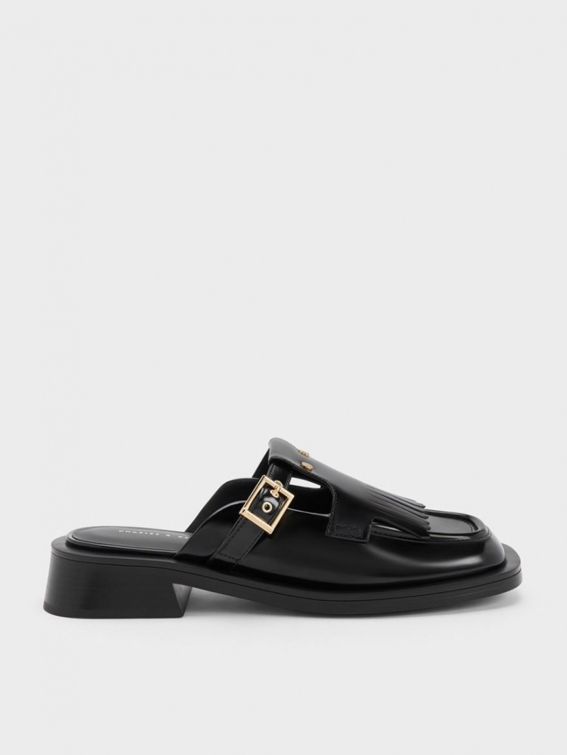 Charles And Keith Studded Cut-Out Fringe Mules Black | PHILIPPINES I610