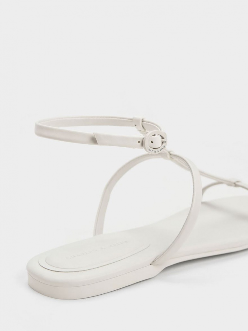 Charles And Keith T-Bar Ankle Strap Sandals White | PHILIPPINES M470