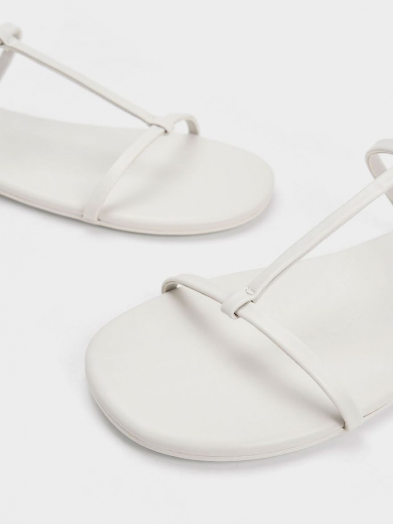 Charles And Keith T-Bar Ankle Strap Sandals White | PHILIPPINES M470