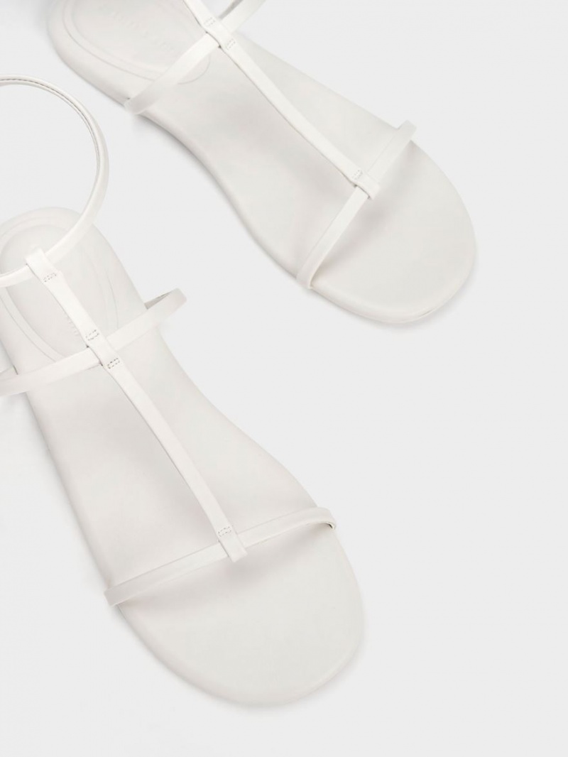 Charles And Keith T-Bar Ankle Strap Sandals White | PHILIPPINES M470