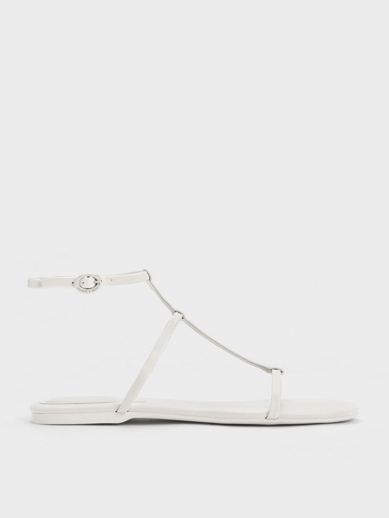 Charles And Keith T-Bar Ankle Strap Sandals White | PHILIPPINES M470