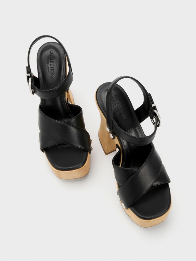 Charles And Keith Tabitha Leather Crossover Platform Sandals Black | PHILIPPINES Q059