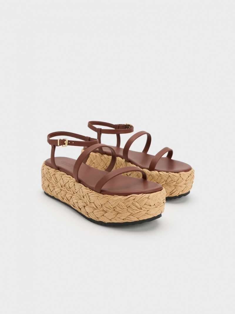 Charles And Keith Tali Leather Braided Platform Sandals Dark Brown | PHILIPPINES K508