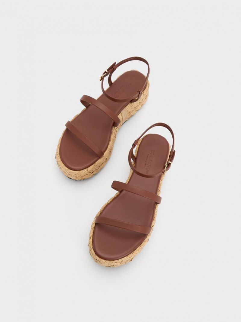 Charles And Keith Tali Leather Braided Platform Sandals Dark Brown | PHILIPPINES K508