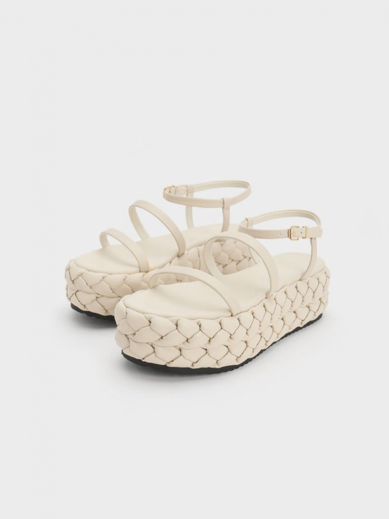 Charles And Keith Tali Leather Braided Platform Sandals White | PHILIPPINES N958