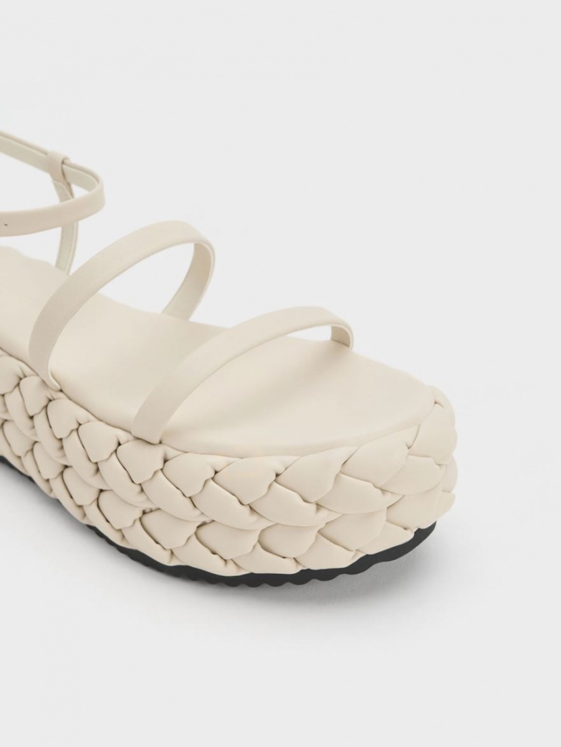 Charles And Keith Tali Leather Braided Platform Sandals White | PHILIPPINES N958