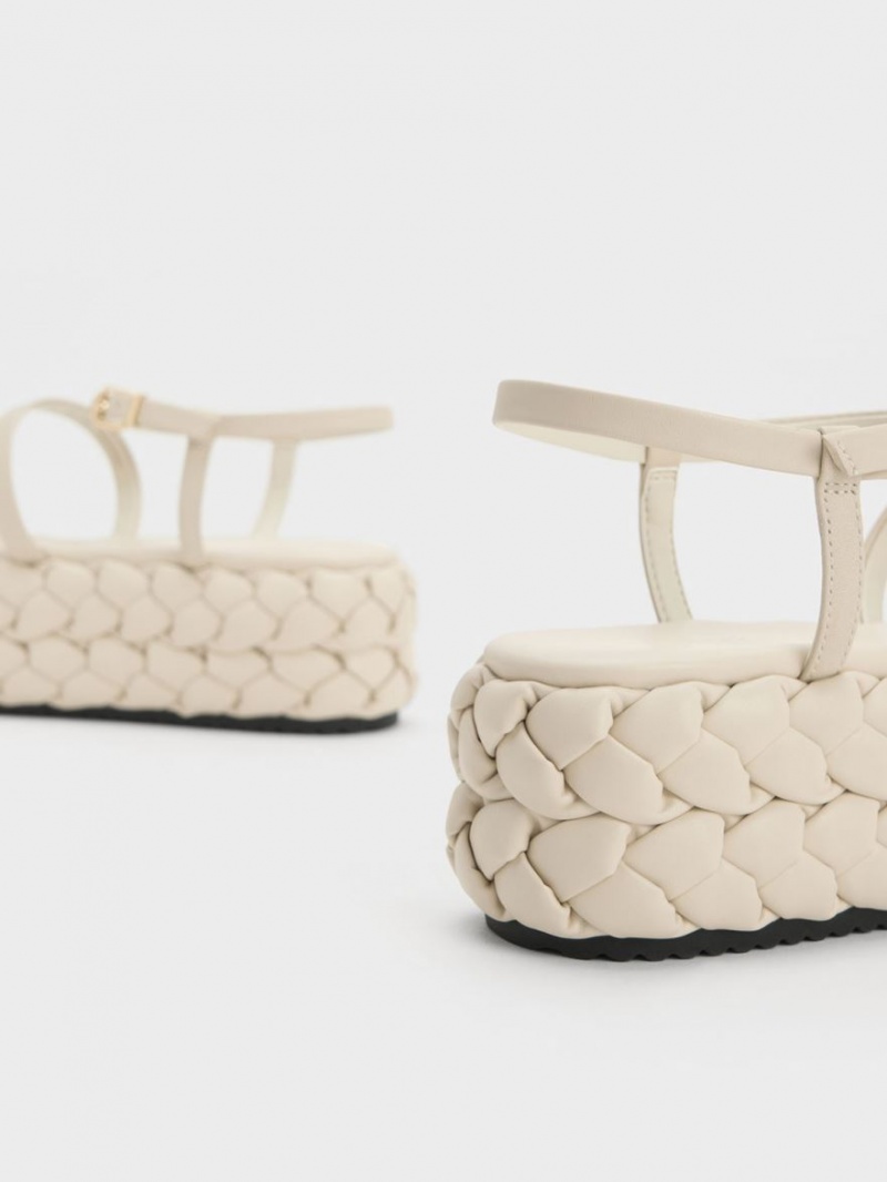 Charles And Keith Tali Leather Braided Platform Sandals White | PHILIPPINES N958