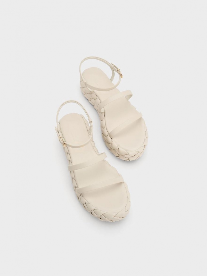 Charles And Keith Tali Leather Braided Platform Sandals White | PHILIPPINES N958