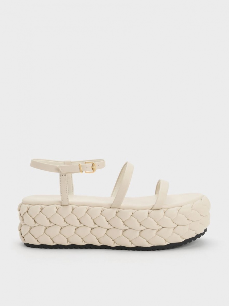 Charles And Keith Tali Leather Braided Platform Sandals White | PHILIPPINES N958