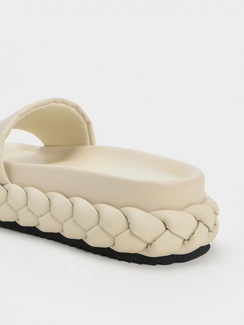 Charles And Keith Tali Leather Braided Slides Beige | PHILIPPINES R109