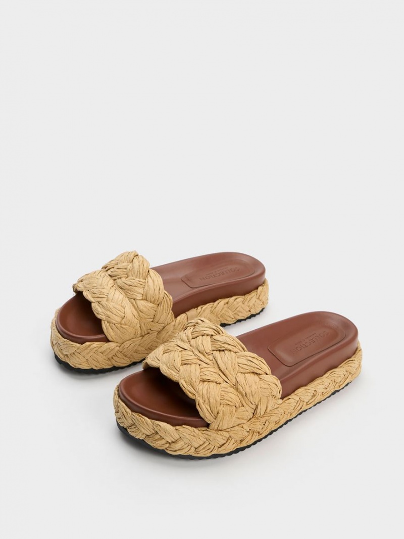 Charles And Keith Tali Raffia Braided Slides Dark Brown | PHILIPPINES P620