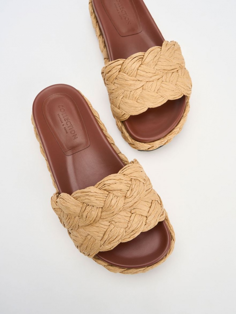 Charles And Keith Tali Raffia Braided Slides Dark Brown | PHILIPPINES P620