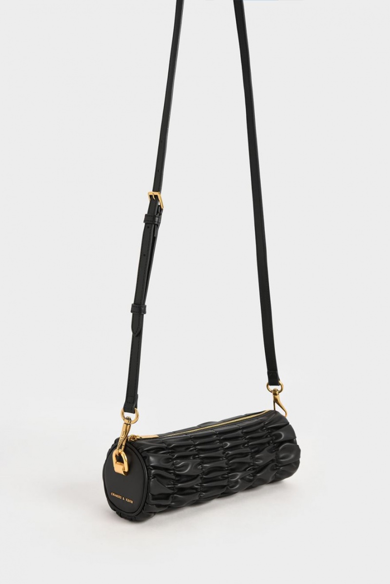 Charles And Keith Tallulah Ruched Chain-Handle Shoulder Bags Black | PHILIPPINES B891