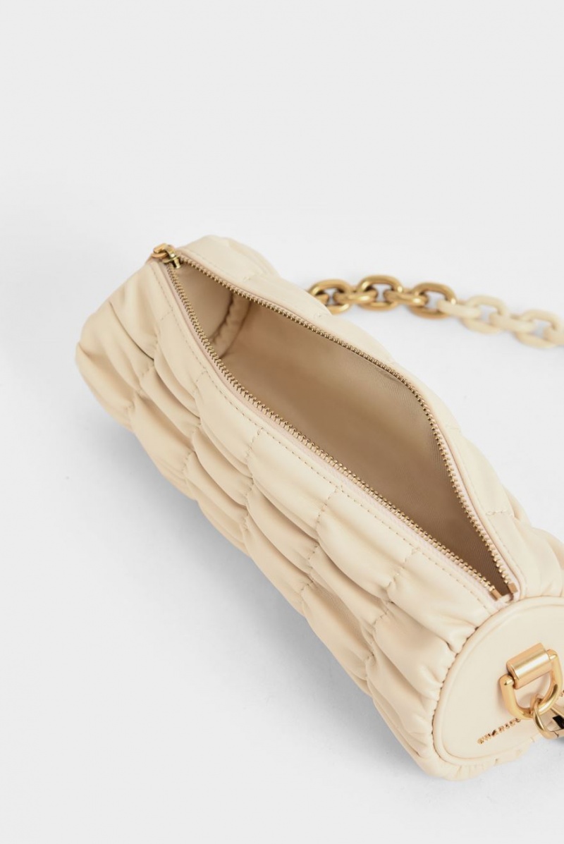 Charles And Keith Tallulah Ruched Chain-Handle Shoulder Bags Beige | PHILIPPINES X275