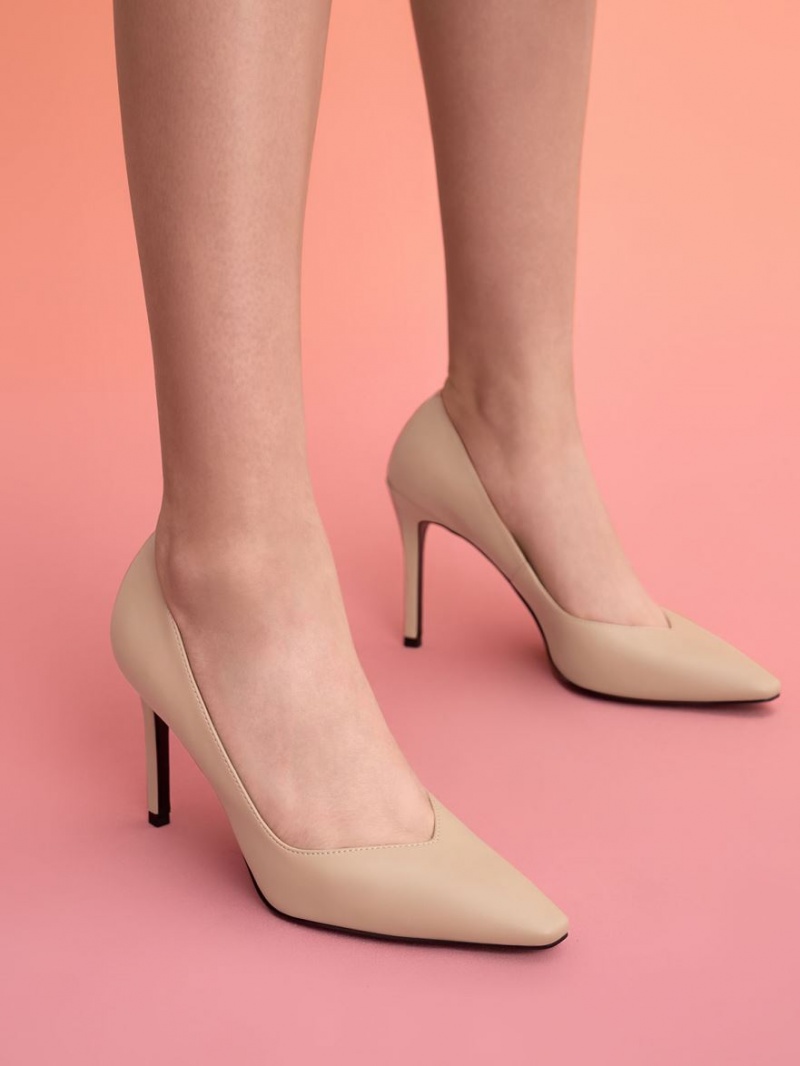 Charles And Keith Tapered Square-Toe Pumps Beige | PHILIPPINES Y096