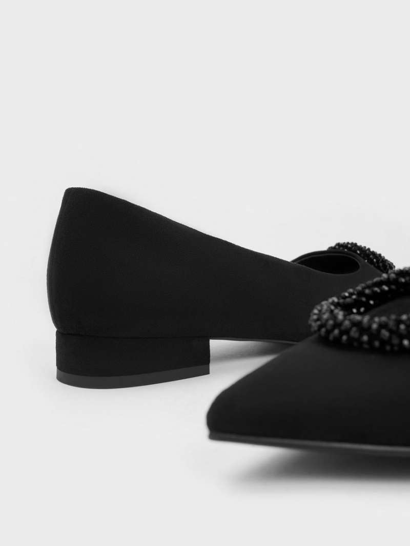 Charles And Keith Textured Beaded Circle Flat Shoes Black | PHILIPPINES V152