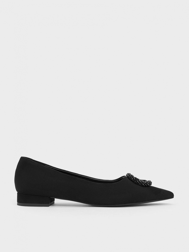 Charles And Keith Textured Beaded Circle Flat Shoes Black | PHILIPPINES V152