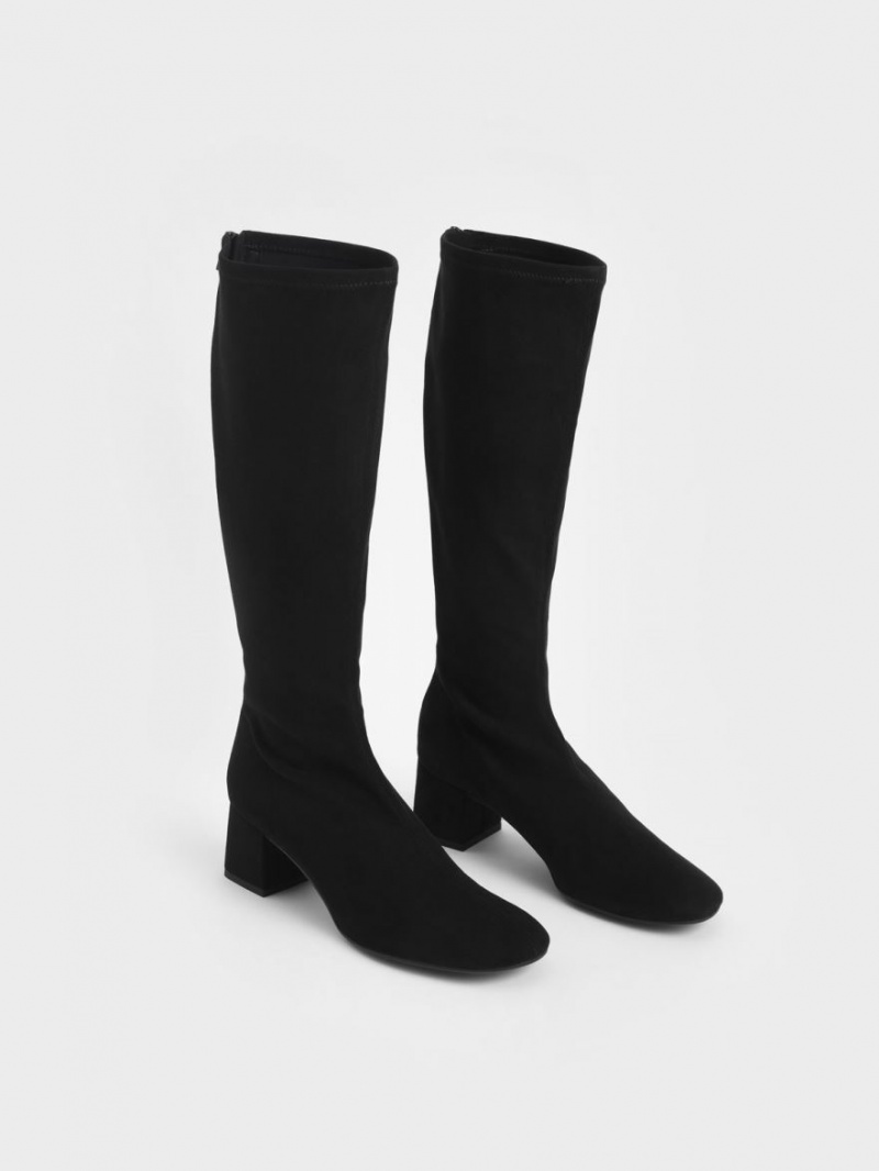 Charles And Keith Textured Block Heel Knee-high Boots Black | PHILIPPINES L627